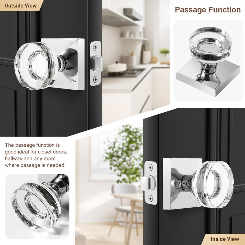 naubea Polished Chrome Door Knobs Glass Door Knobs Interior Passage Door Knob Crystal Interior Door Knob for Closet and Hallway - Image 2